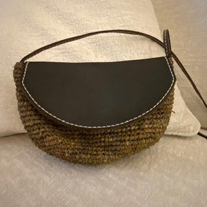 Raffia and Leather Crossbody Bag